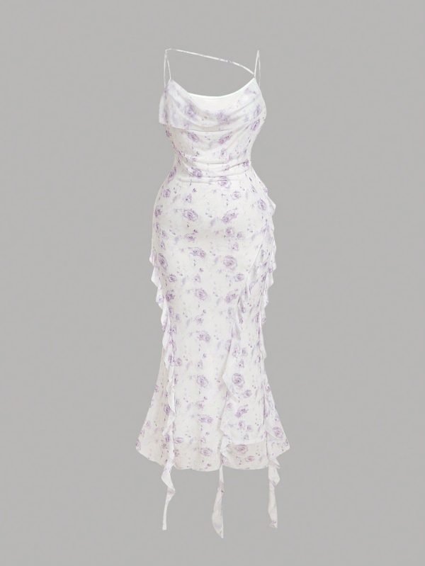 Plus Size Violet Romantic Ruffled Hem Elegant Women's Dress, Party Dress, Prom Dress Back To School Clothes Birthday Outfit Homecoming Dresses Fall Dresses