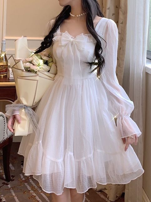 White Elegant Fairy Dress Women Patchwork Bow  from KoKo Fashion