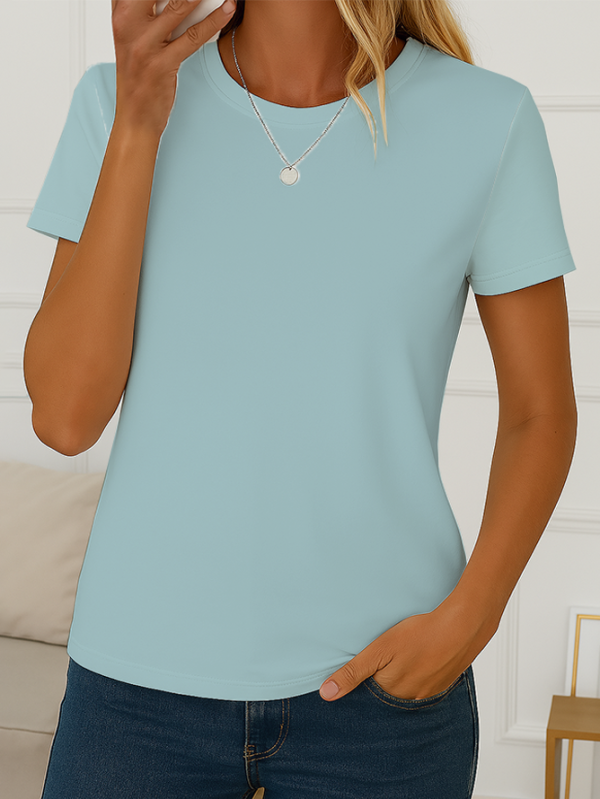 Women Plain Casual Short Sleeve Tee T-shirt Crew Neck Summer Printing Top