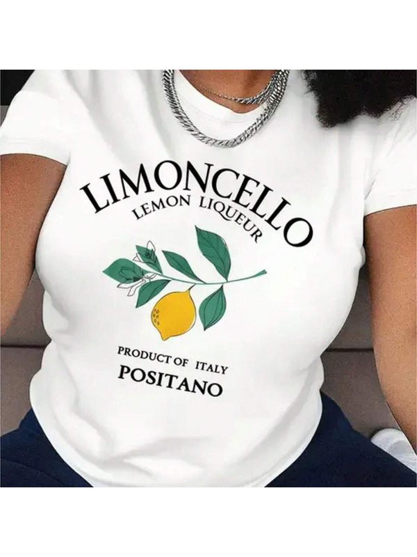 Ladies Lemon Printed T Shirt Casual T Shirt With Short Sleeves 180g Printed T Shirt With Short Sleeves Versatile High Quality Leisure   And Womens Wear
