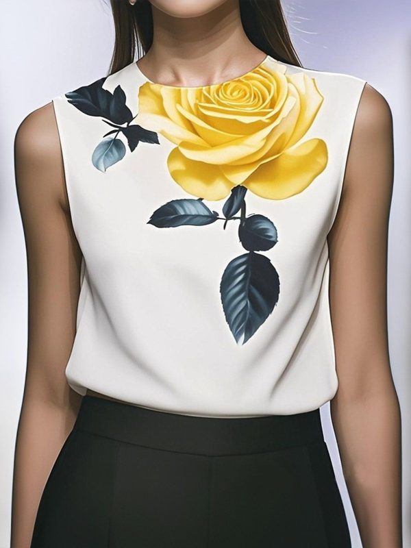 Stylewe Women  Urban Floral Tank Top Crew Neck Regular H-Line Regular Fit Summer For Daily