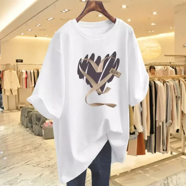Chic Love Printed T-shirt Summer Casual Loose Short Sleeve Women Tops Female Basic Street Fashion