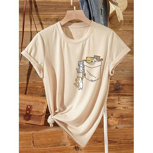 Women's T shirt Tee 100% Cotton Daily Casual Short Sleeve off-white Summer