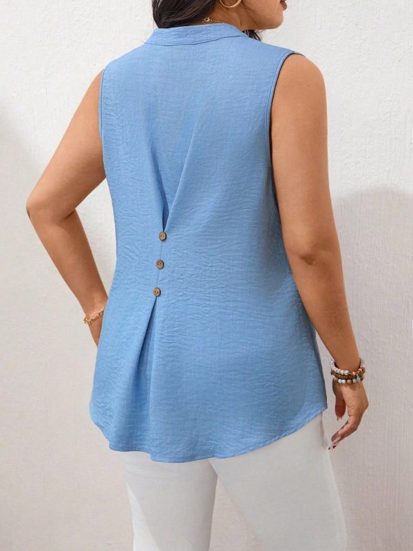 EMERY ROSE Vacation Casual Solid Color Lapel Sleeveless Shirt