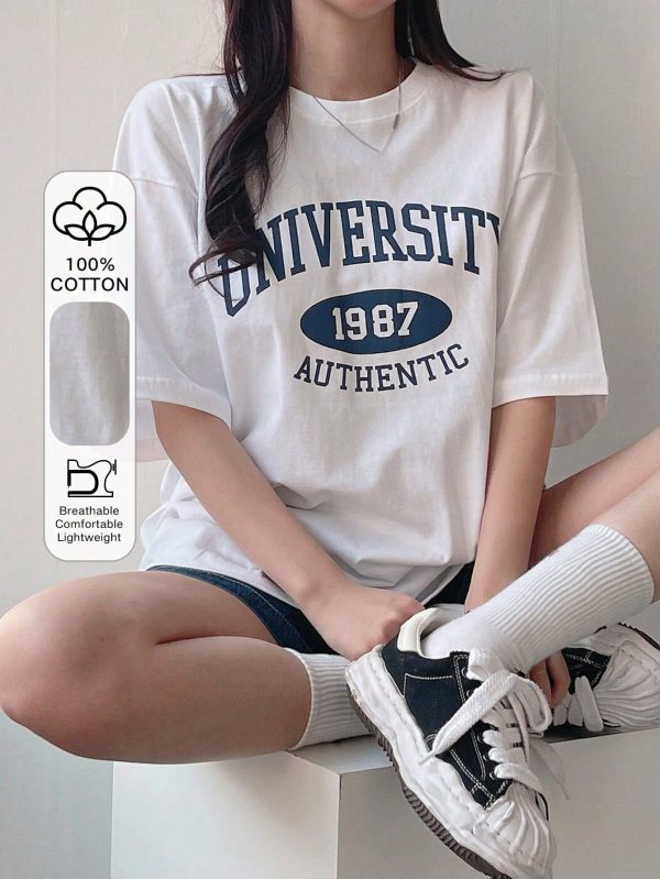 Women's Casual Loose-Fit Drop Shoulder T-Shirt With Letter Print