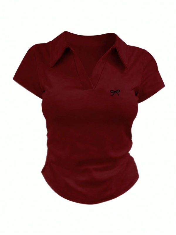 Women's Solid Color Short Sleeve Slim Fit Casual T-Shirt, Fashionable