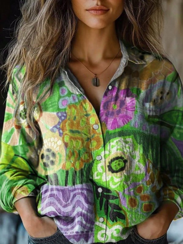 Women's Vintage Lovely Floral Art Print Casual Long Sleeve Comfortable Shirt