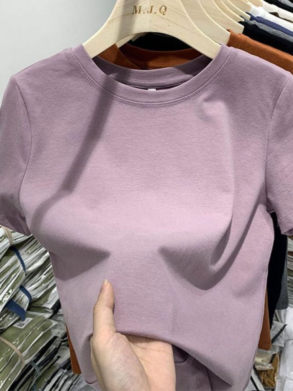 Zingj Women T Shirt Girls T-Shirt Woman Clothes Tops Cotton Tshirt Female Short Sleeve Spring Tee Sexy Y2k Top White PURPLE-XL
