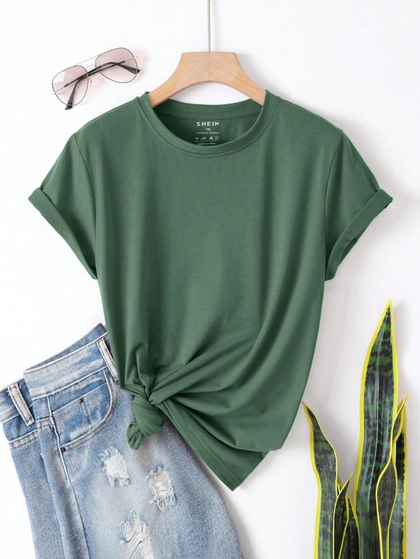 Plus Solid Round Neck Tee