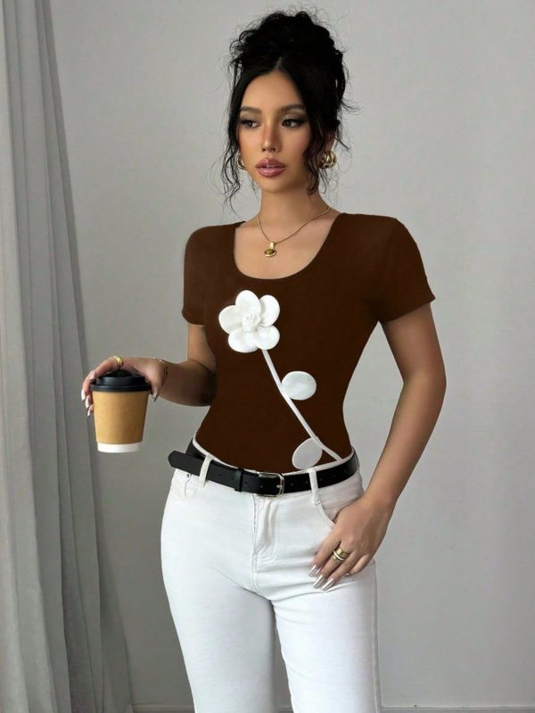 Women's Round Neck Short Sleeve T-Shirt, Simple And Fashionable, Suitable For Summer