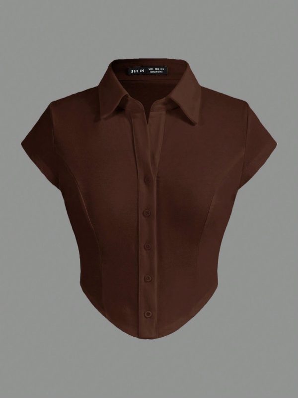 Knitted Collar & Open Front T-Shirt