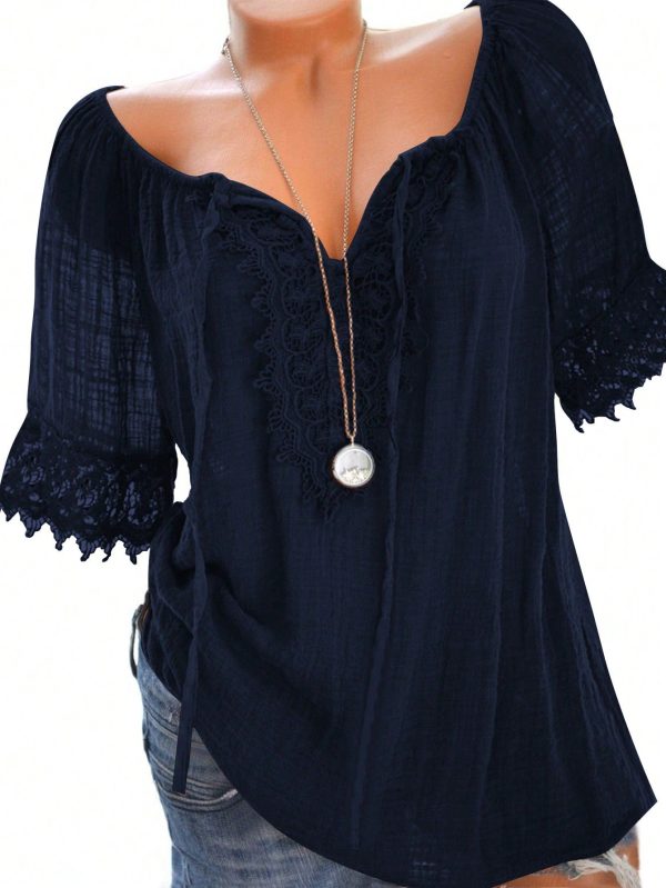 1pc Women's Solid Color Short Sleeve Ruffled Minimal Design Casual Shirt