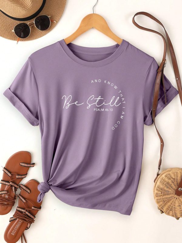Women's Slogan Print Crew Neck Short Sleeve Casual T-Shirt Graphic Tees Women Tops