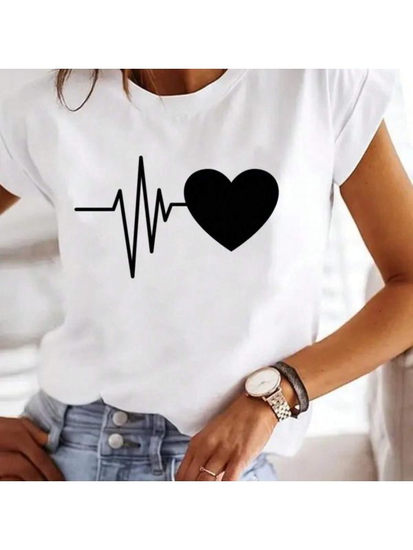 Women's Short Sleeved T-Shirt Summer Fashion With A Loving Image 90s Women Clothes Aesthetic Clothes