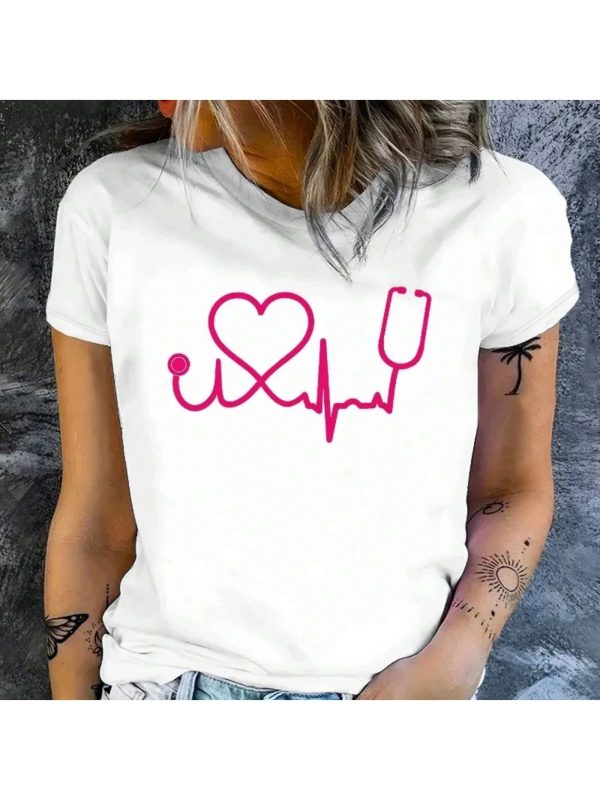 Women's Nurse Element Print T-Shirt - Casual Short Sleeve Summer Top For Comfortable And Stylish Wear Graphic Print T-Shirts