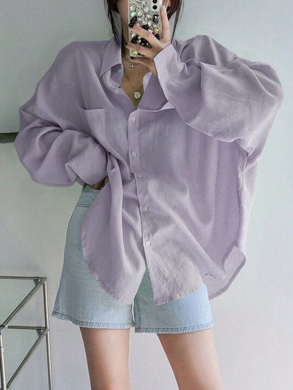 Women's Solid Color Oversized Turndown Collar Shirt
