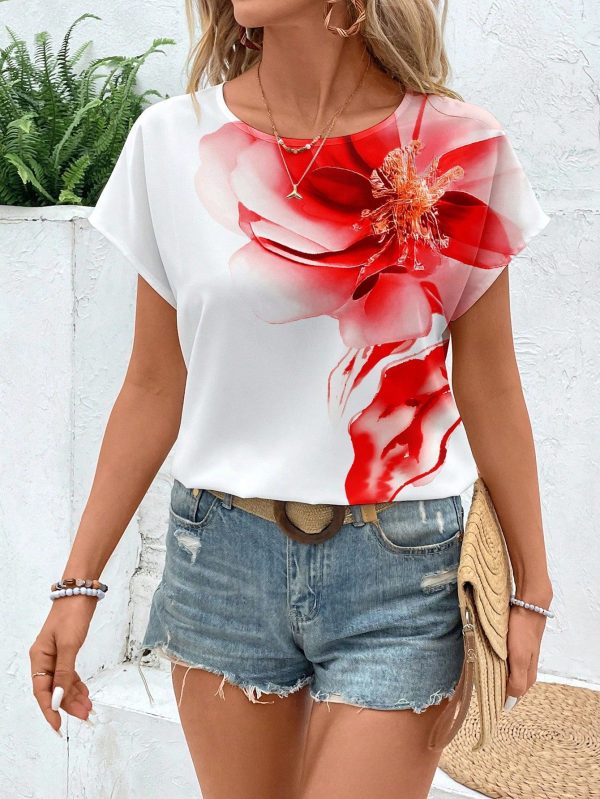 Women's Casual Simple Round Neck Blouse, Suitable For Summer