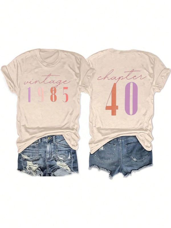 Vintage 1985 Chapter 40 Print T-Shirt, Women's Casual Crew Neck Short Sleeve Tee, Spring Going Out Club Outfits