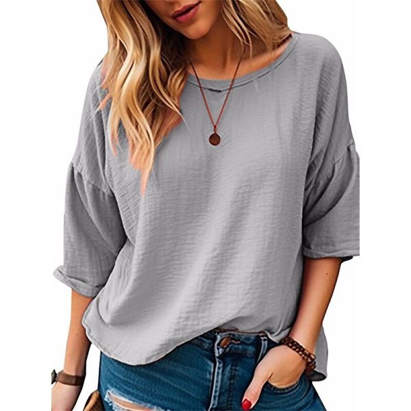 Women's T Shirt Plain Fashion Modern Casual 3/4 Length Sleeve Crew Neck Regular Tops Daily Weekend Pink Blue Green Gray Summer Spring