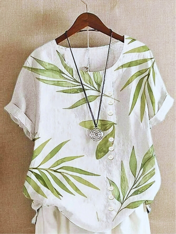 Women Plants Casual Blouses Summer Crew Neck Half Sleeve Top