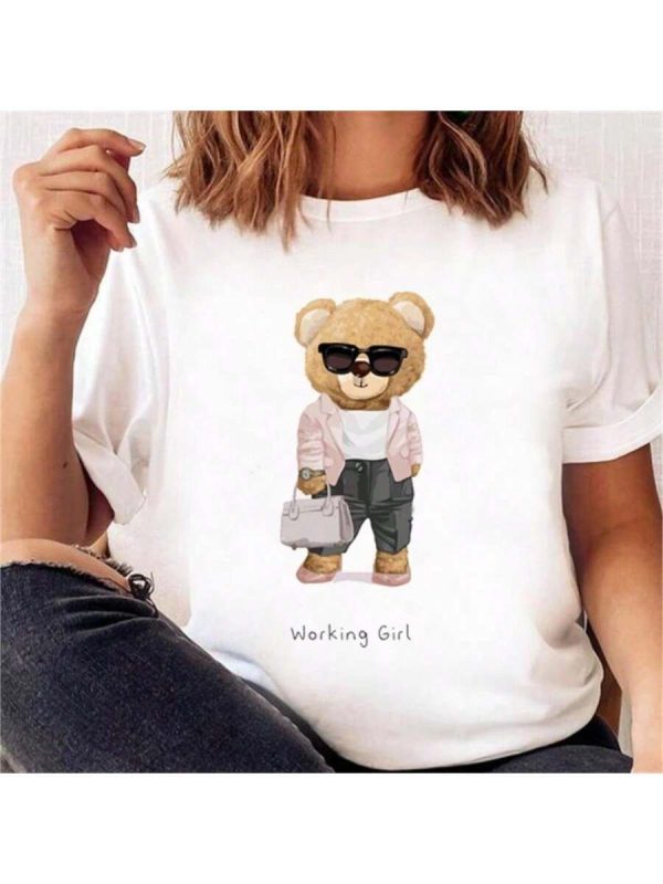 Cute Bear TRENDSS Style Plus Size T-Shirt Women Short Sleeve Printed Pattern Top Casual Summer Spring Clothes