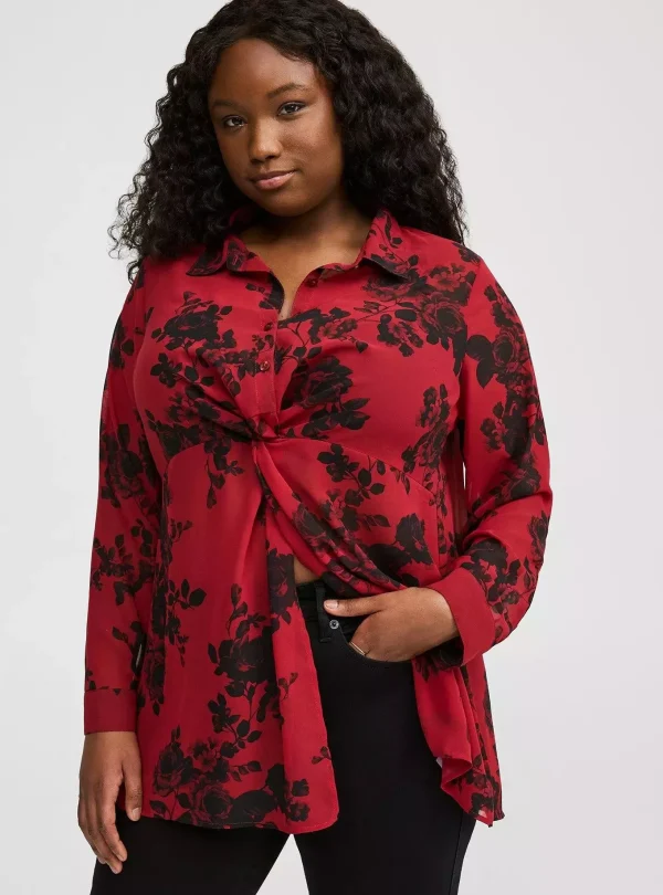 Chiffon Twist Front Tunic in Multi