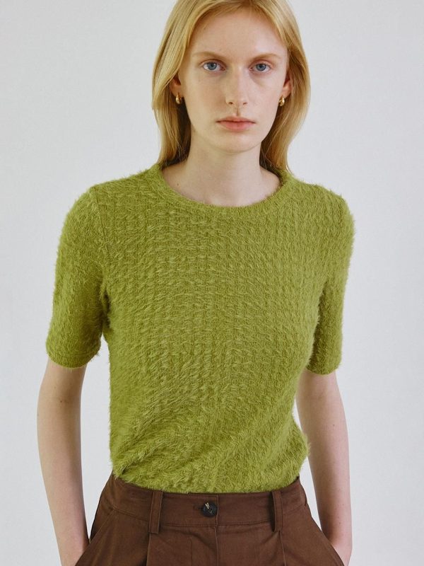 Hairy Half Sleeve Slim Fit T-shirt [GREEN]