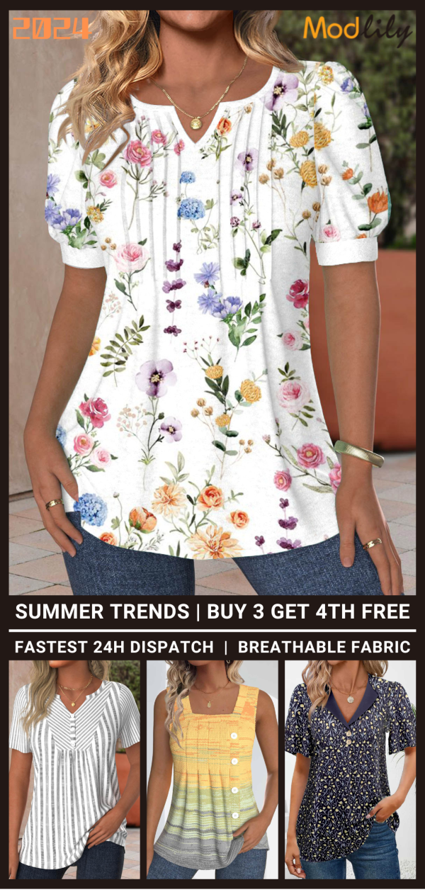 Modlily | Trendy Breathable Fabric Tops For Summer | Summer Sale-Buy 3 Get 4th Free