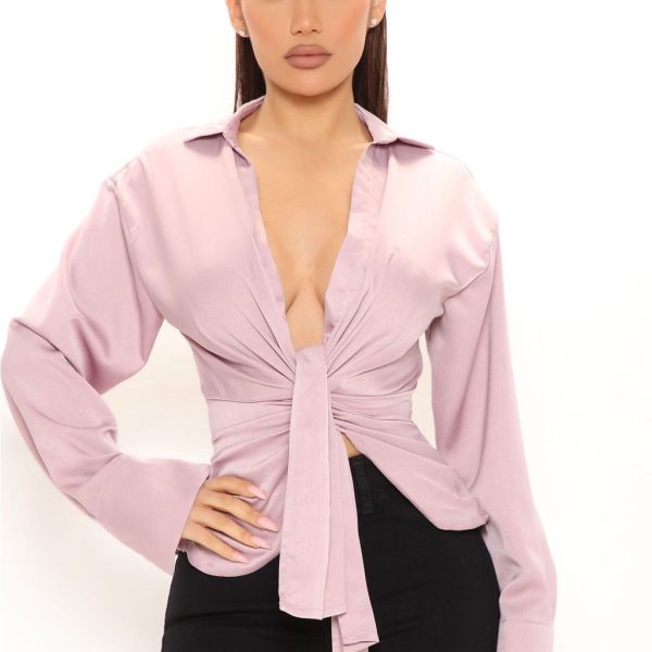 Fashion Nova Tops | Women's Mauve Tie-Front Blouse | Color: Pink/Purple | Size: S
