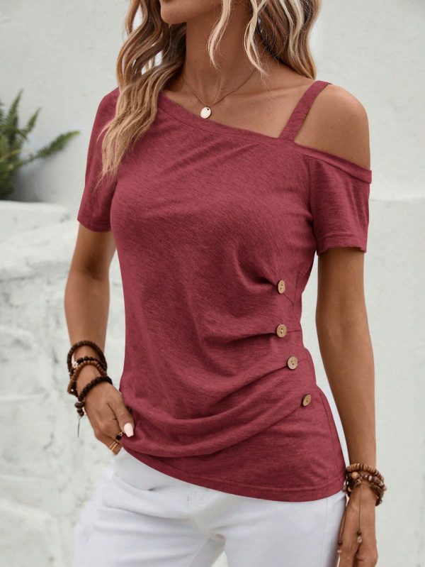 Asymmetrical Neck Button Detail Tee