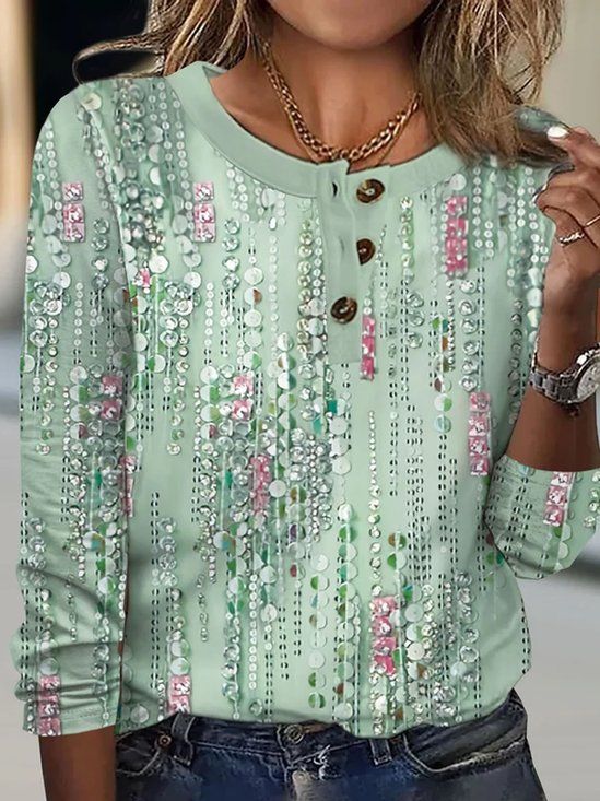 PlusSize Casual Floral Spring/Fall Polyester Regular H-Line Buckle Regular Medium Elasticity T-shirts