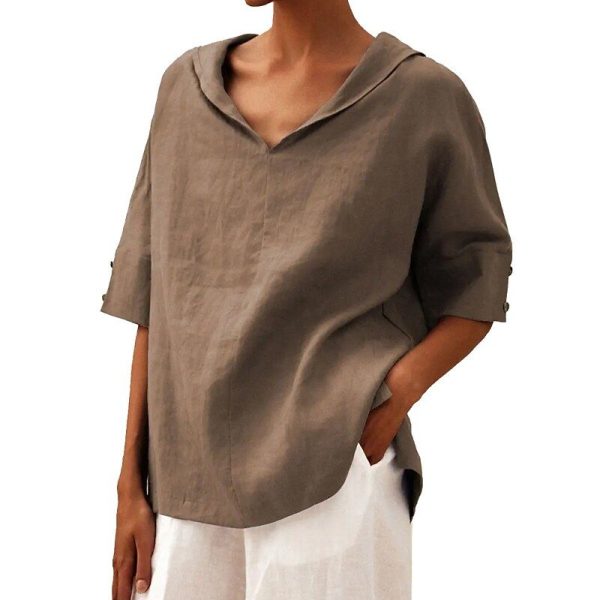 Women's Blouse Cotton Linen Shirts Plain Modern Casual Short Sleeve Hooded Regular Tops Daily Holiday Black White Yellow Blue Orange Summer