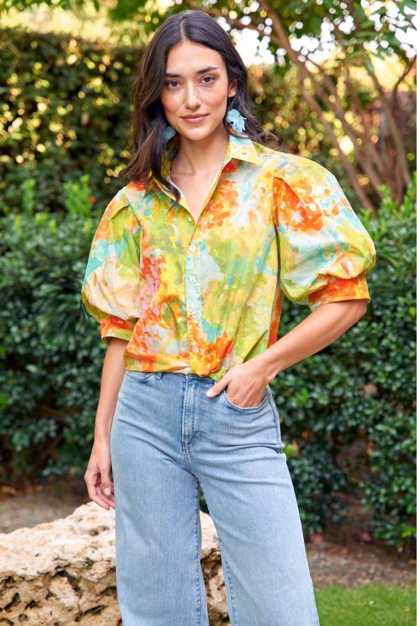 Bomba Twist-Hem Short Sleeve Shirt, Monet Print