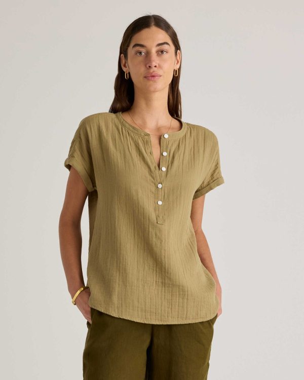 100% Organic Cotton Gauze Roll Sleeve Shirt