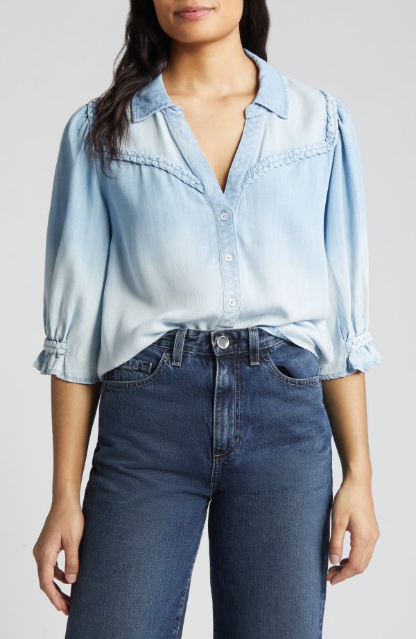 Wit & Wisdom Blouson Sleeve Western Button-Up Shirt in Light Powder Blue at Nordstrom Rack, Size X-Small