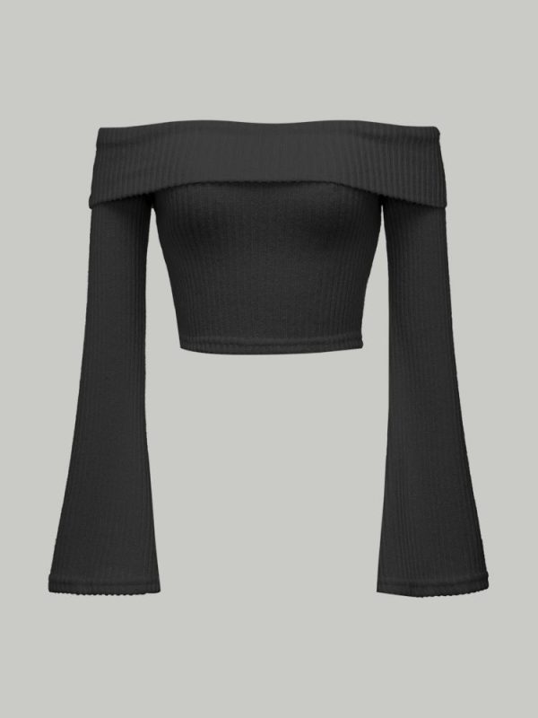 Women Off the Shoulder Lantern Long Sleeve Blouse Cropped Tee Shirts Y2K Clothes 2025 Spring Autumn