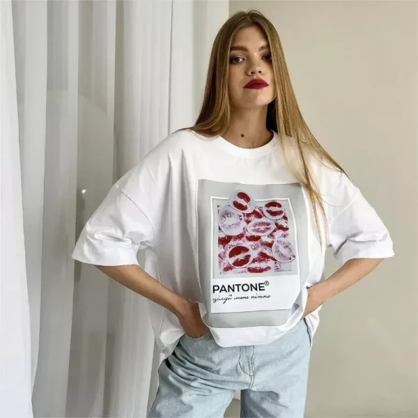 Summer Sexy Lips Graphic Printed T Shirt Women Cotton Soft Short Sleeve Tee Female Oversized Higt