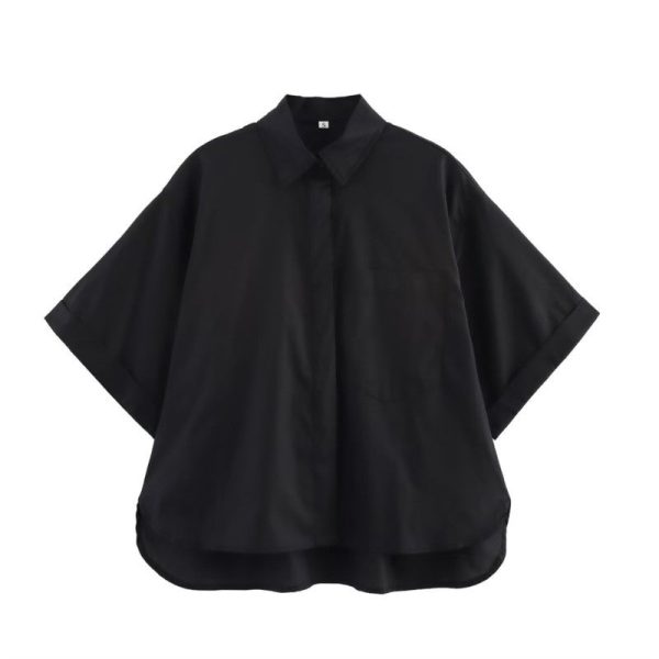 Women's Poplin Shirt with Pocket Women's Spring Casual Short Sleeve Pocket Women's Shirt Simple