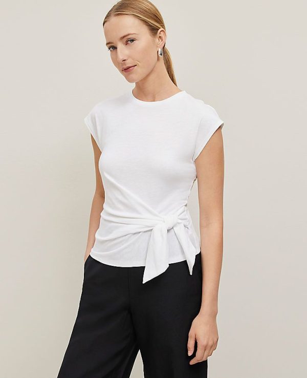 Ann Taylor Tie Waist T-Shirt Size Large White Women's