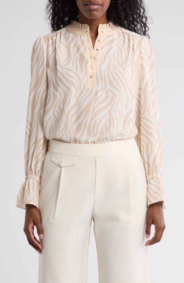Gemma + Jane Georgette Button Front Top in Animal Print Beige at Nordstrom Rack, Size X-Large