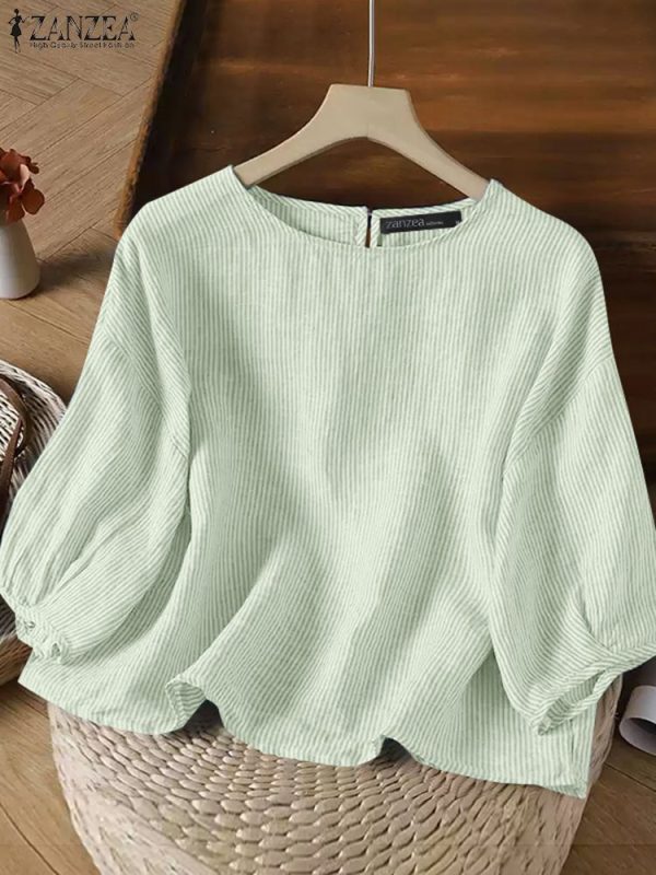 ZANZEA 3/4 Sleeve O Neck Blusas Mujer Striped Women’s Everyday Wear Lantern Sleeves Blouses Casual