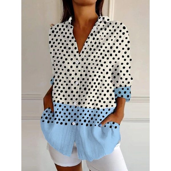 Women's Shirt Graphic Geometric Polka Dot Daily Stylish Short Sleeve Long Sleeve Shirt Collar Regular Tops Daily Sage Green Yellow Blue Purple Summer Spring