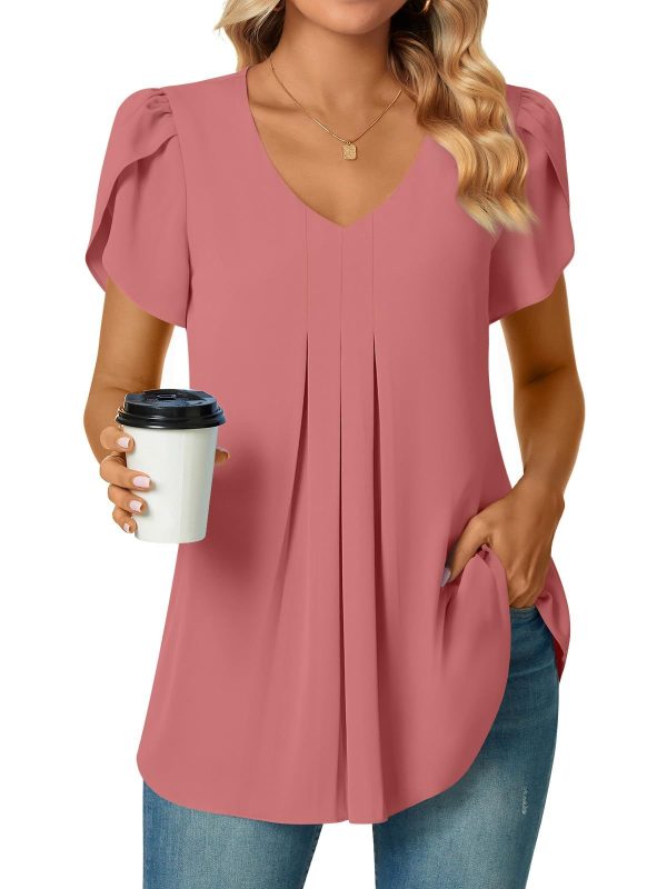 Bestbee Women's Chiffon Blouses Dressy Casual Tops Summer Tunics V Neck Business Short Sleeve Shirts