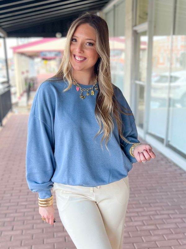 Taking My Time Sweatshirt-Gray Blue - Small