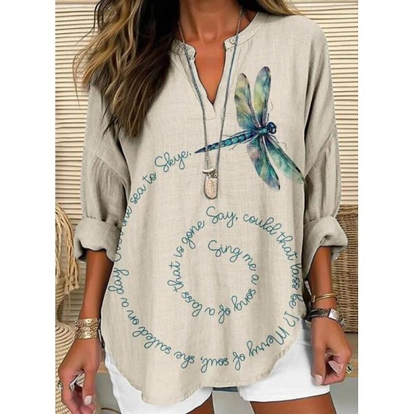 Women's Blouse Graphic Animal Vintage Tropical Hawaiian Long Sleeve V Neck Regular Tops Daily Holiday Beach Wear Print Beige Summer Spring