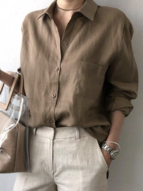 Women Casual Plain Spring/Fall No Elasticity Loose Long sleeve Regular Regular Shirt Collar Blouses