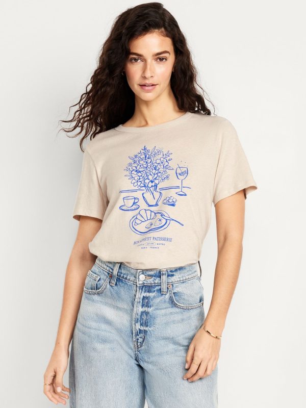 Old Navy Women's Everywear Crew-Neck Graphic T-Shirt Beige Size XS