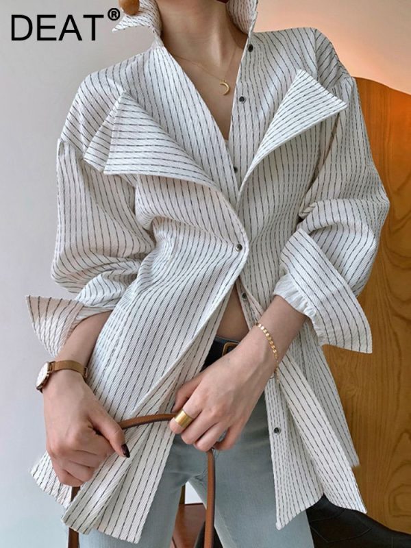 Zingj Simple Fashion Women's Shirt New Lapel Slim Single Braested Long Sleeve Striped Patchwork Blouse Female Summer 2023 17A2312