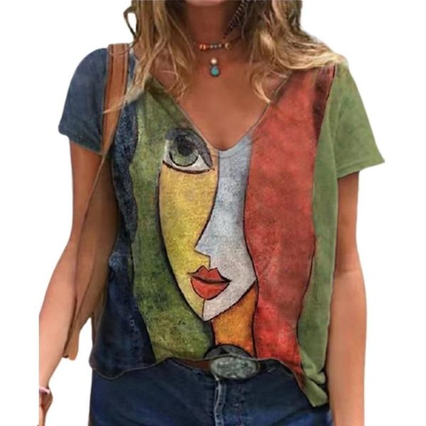 Luludress 2022 V Neck Tshirt Women's Summer Casual Oversize Print Shirt Tops