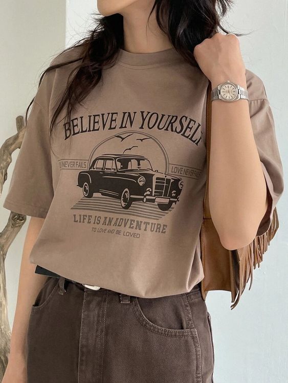 DAZY Carro Carta ocasional Camiseta R$44,99